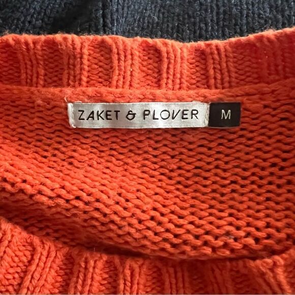 Zaket & Plover Orange & Navy Cashmere Wool Cotton Blend Colorblock Sweater - Picture 5 of 6